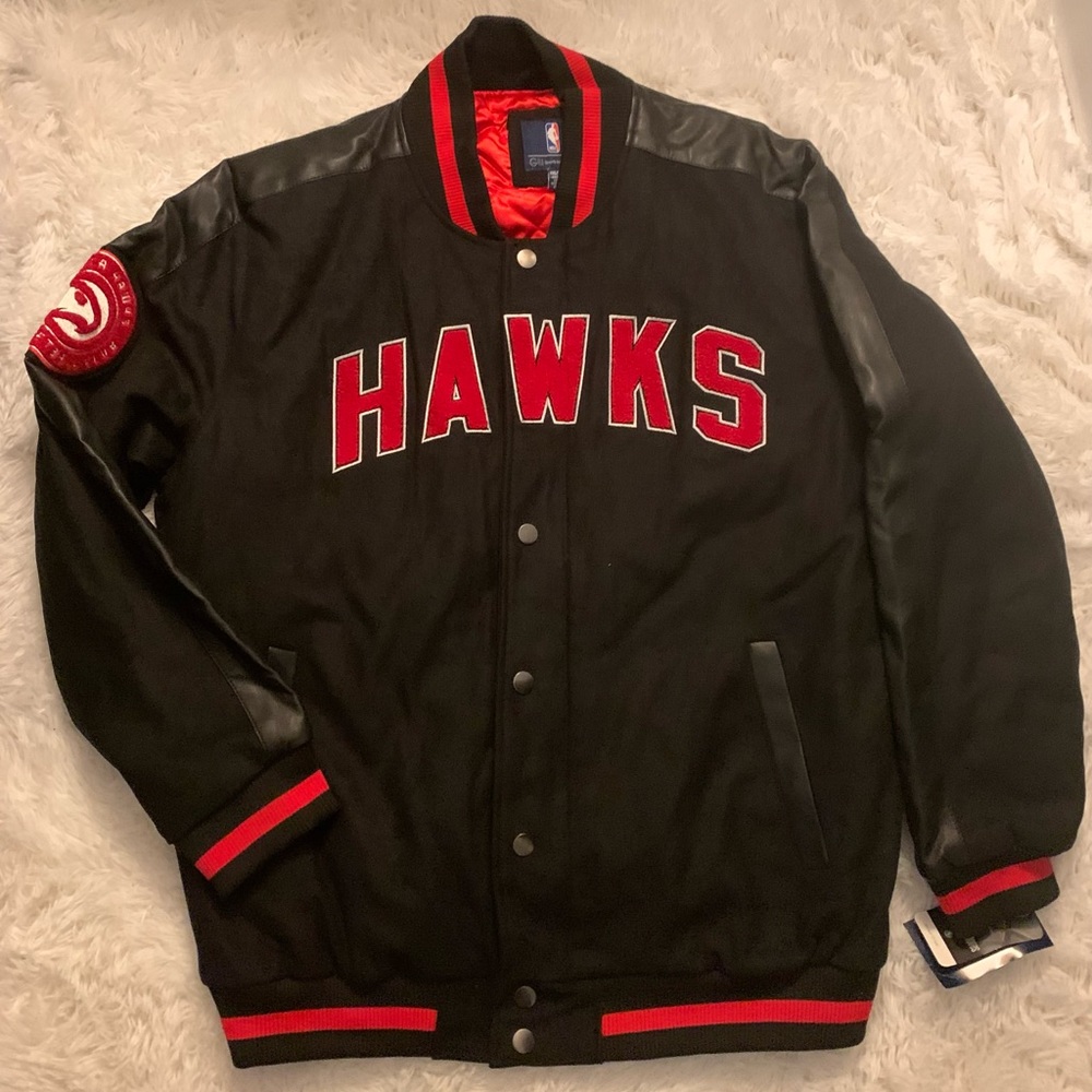 Men’s Red and Black NBA Hawks Varsity Jacket Coat - Picture 8 of 8